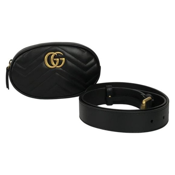 Gucci Women's Calfskin Matelasse GG Marmont Belt Bag 85-34 in Black DM - Picture 1 of 8